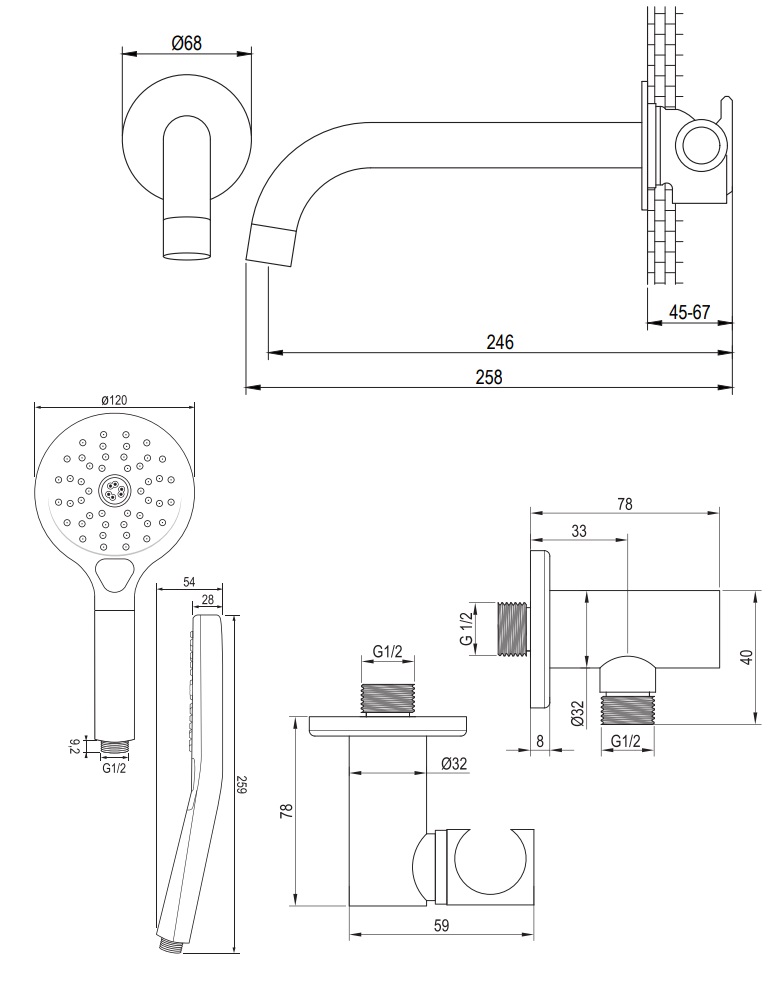 Brauer Brushed Edition inbouw badkraan met uitloop en 3 standen handdouche RVS geborsteld PVD