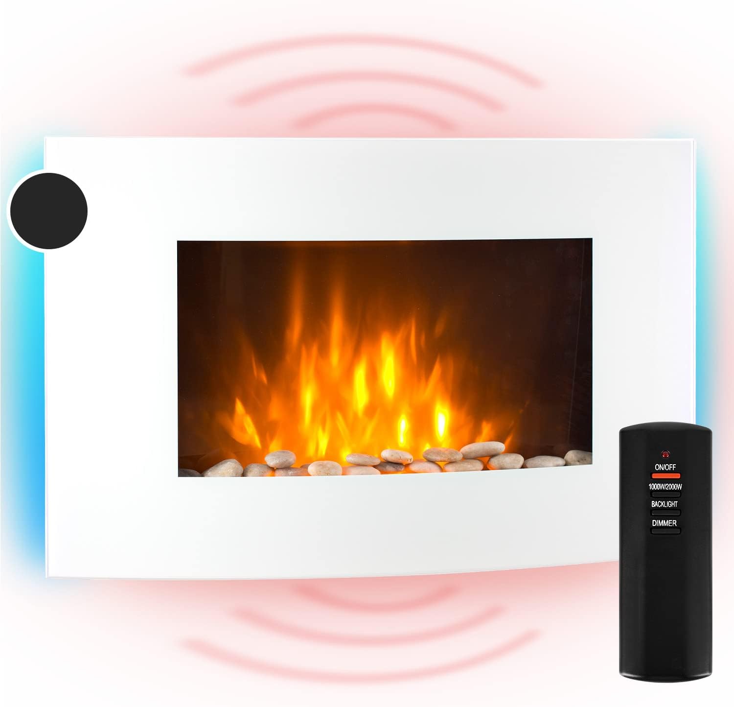 KLARSTEIN Elektrischer Kamin für den Innenbereich, elektrische Heizung mit 2000 W, künstlicher Wandkamin mit Flammeneffekt aus LED, Fernbedienung inklusive, programmierbar, Timer, Thermostat