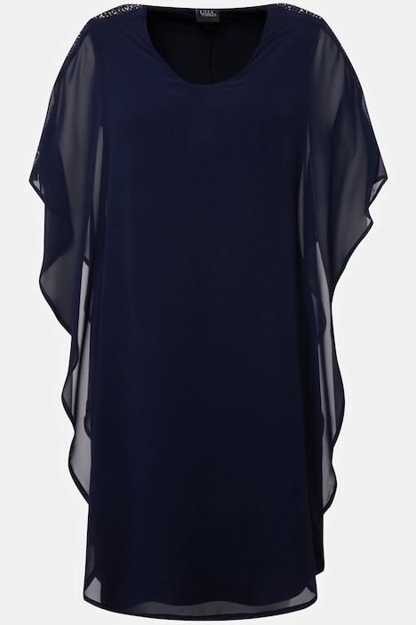 Chiffonkleid, doppellagig, V-Ausschnitt, 3/4-Arm