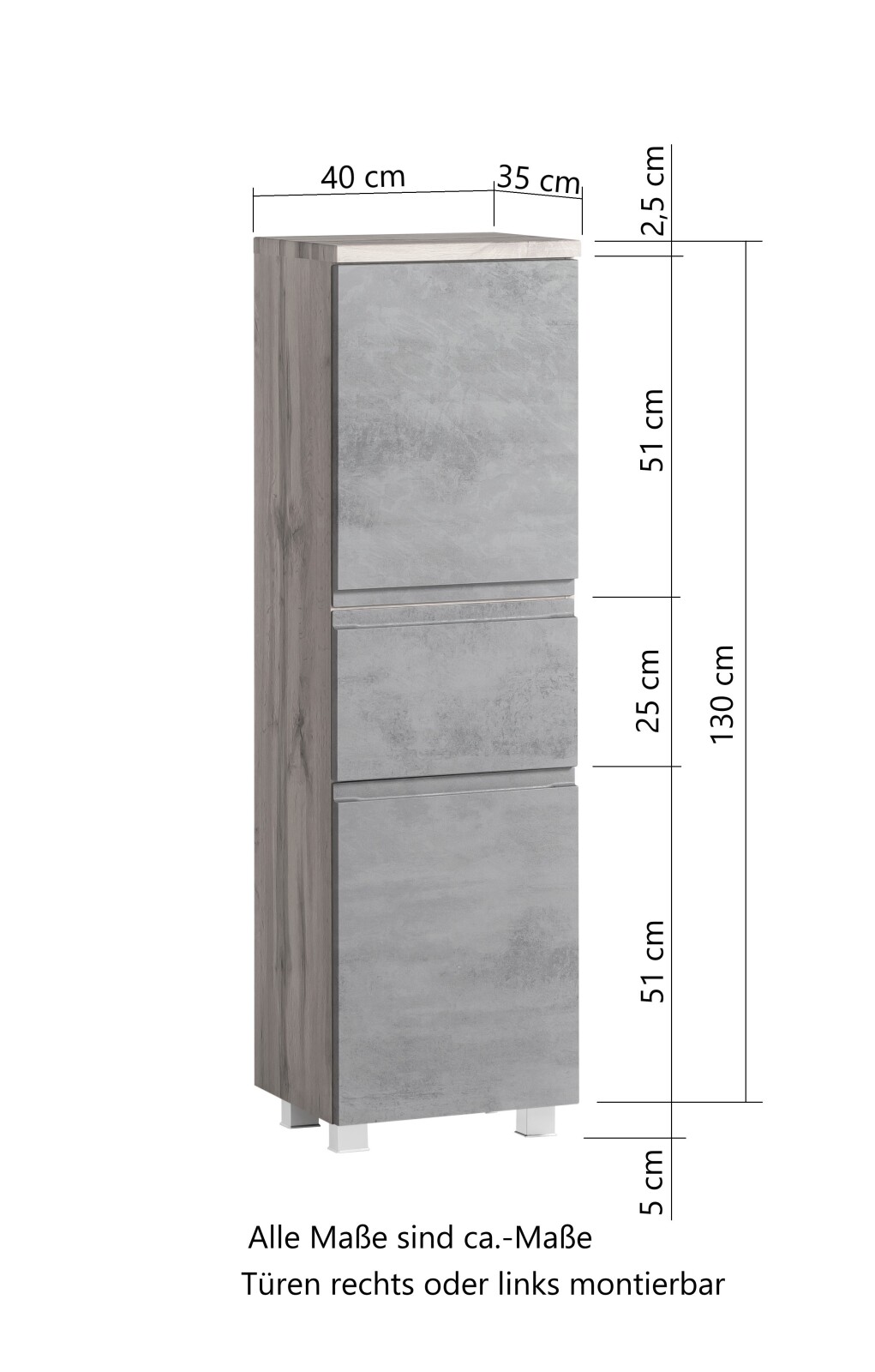 Midischrank - Wotaneiche - Oxid Beton - 40 cm