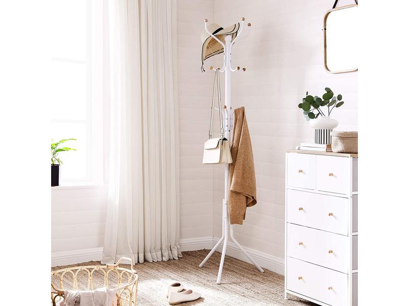 Songmics Garderobenständer 182 cm, Weiss, Metall Kleiderständer mit 12 Haken