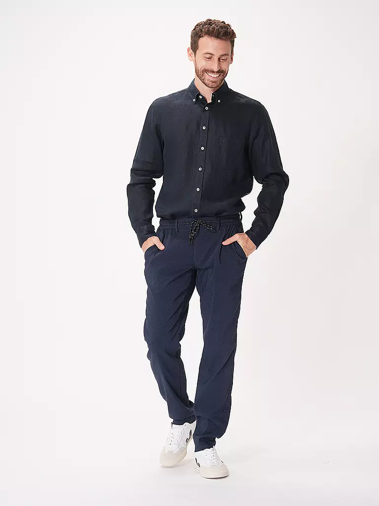 FYNCH HATTON Leinenhemd Casual Fit dunkelblau
