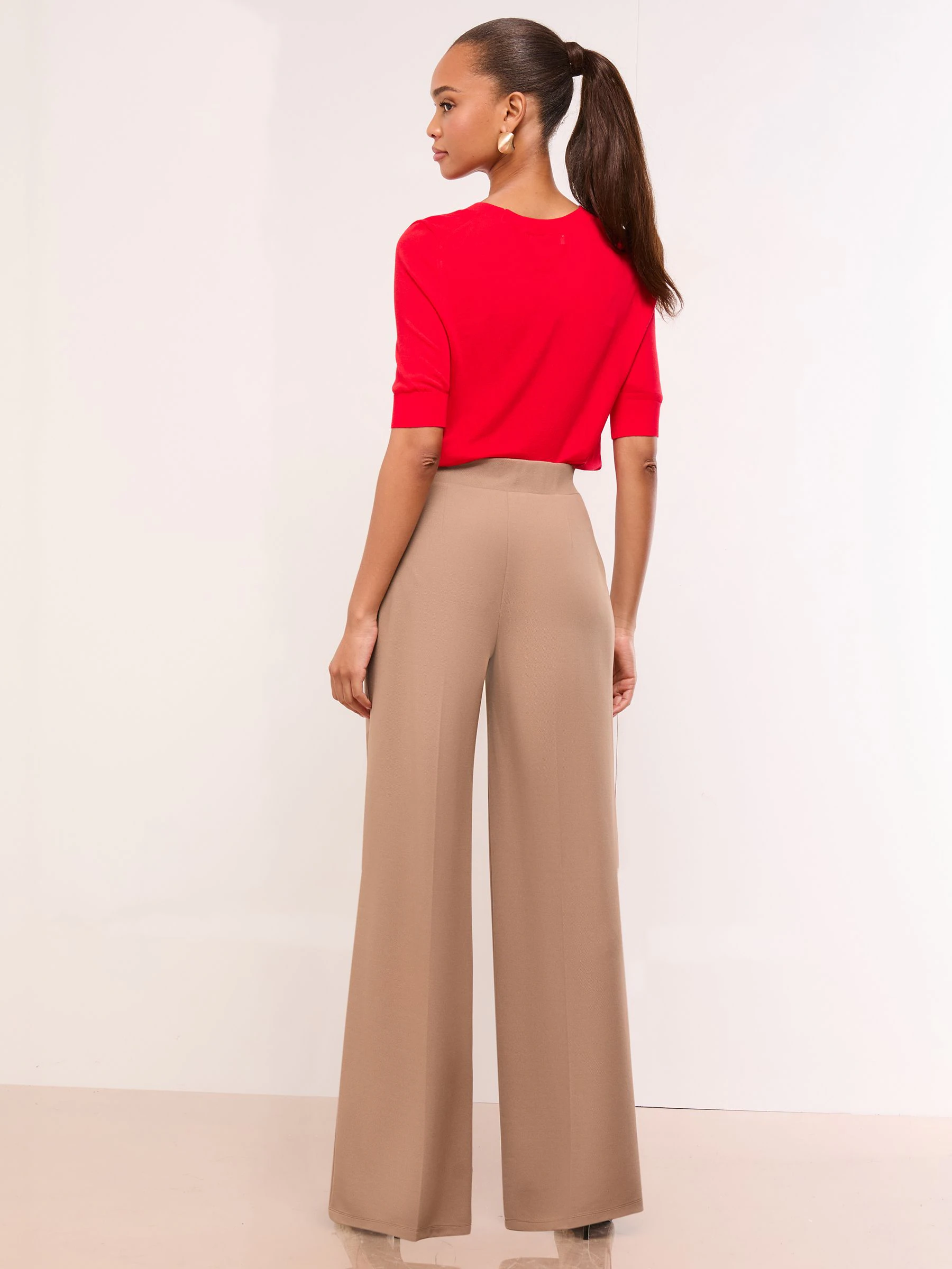Camel - Lipsy - Broek met wijde pijpen en hoge taille