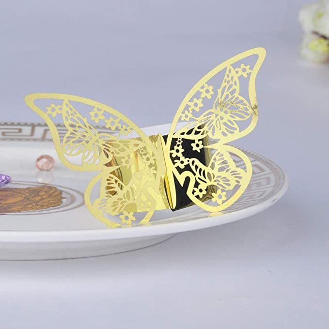 (50er Set) Ø4cm Papier Serviettenring Tischdeko Faltbare Tuchhalterung Schmetterling - Rosa