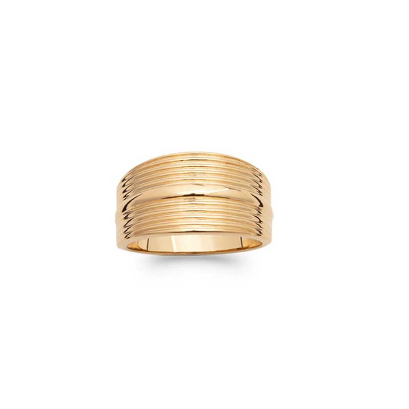 Bague pour femme large en plaqué or jaune ROMANE striée- Bijoux Privés Discovery