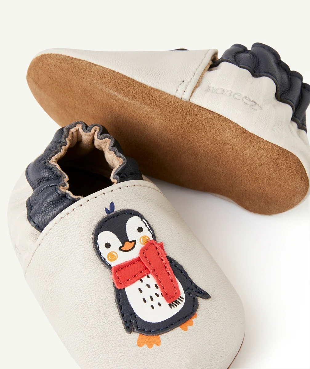 ROBEEZCHAUSSONS BÉBÉ EN CUIR GRIS AVEC PINGOUIN