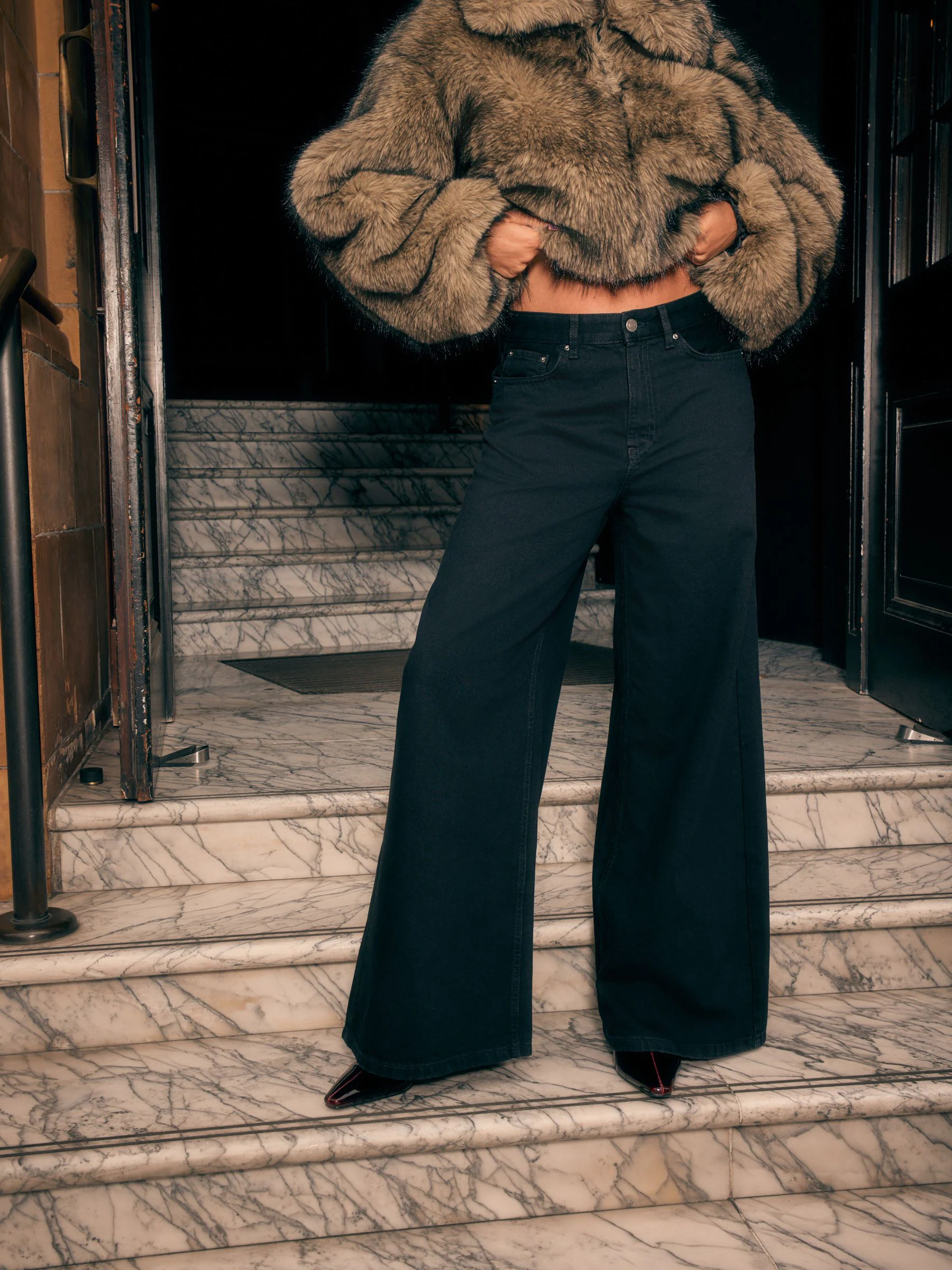 Zwart - Palazzo-jeans met hoge taille en wijde pijpen