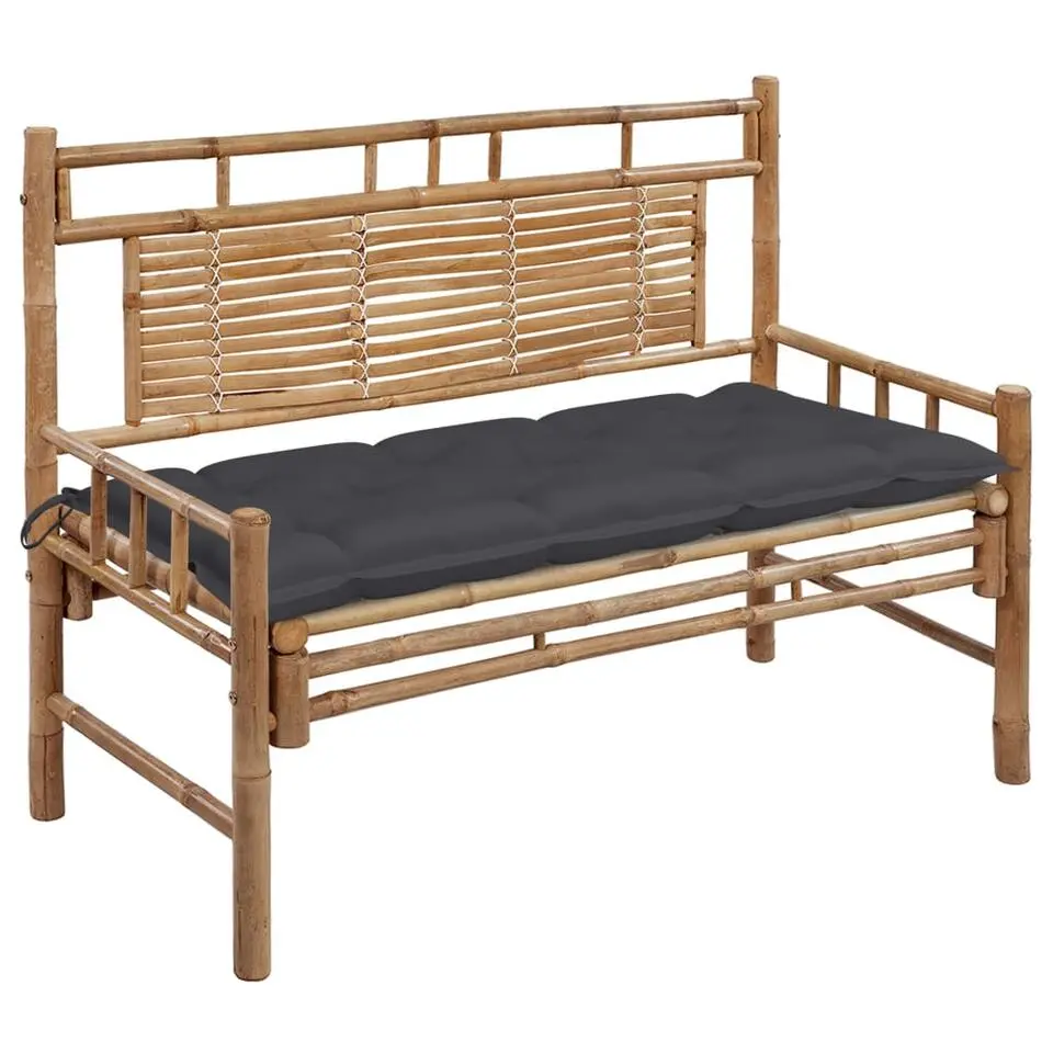 vidaXL - Tuinbank - Antraciet - Bamboe - 120 cm - Met kussen