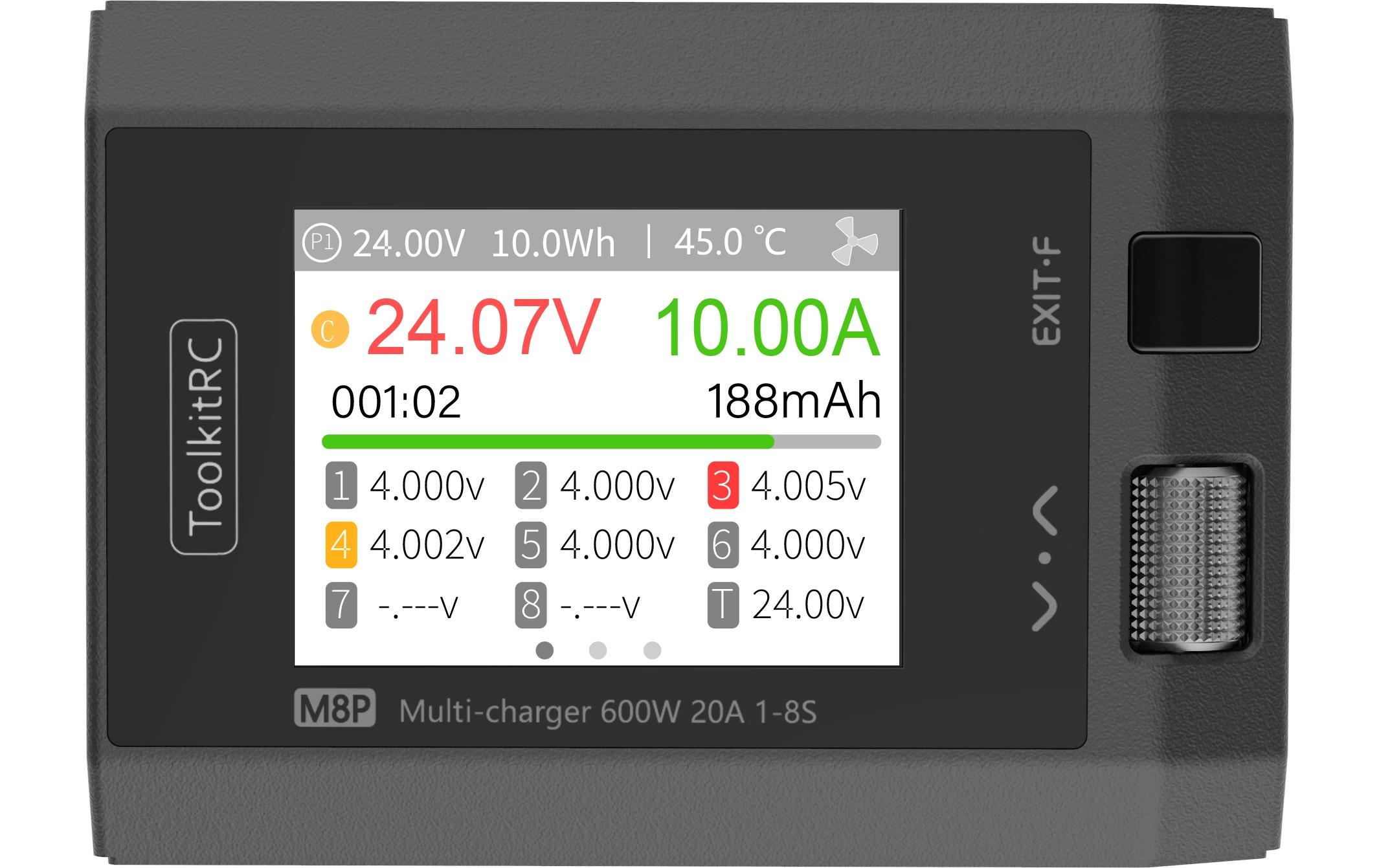 Ladegerät M8P 1-8S, DC 600WUniverselles DC Modellbau-Ladegerät für Lithium und NiMH Akkus