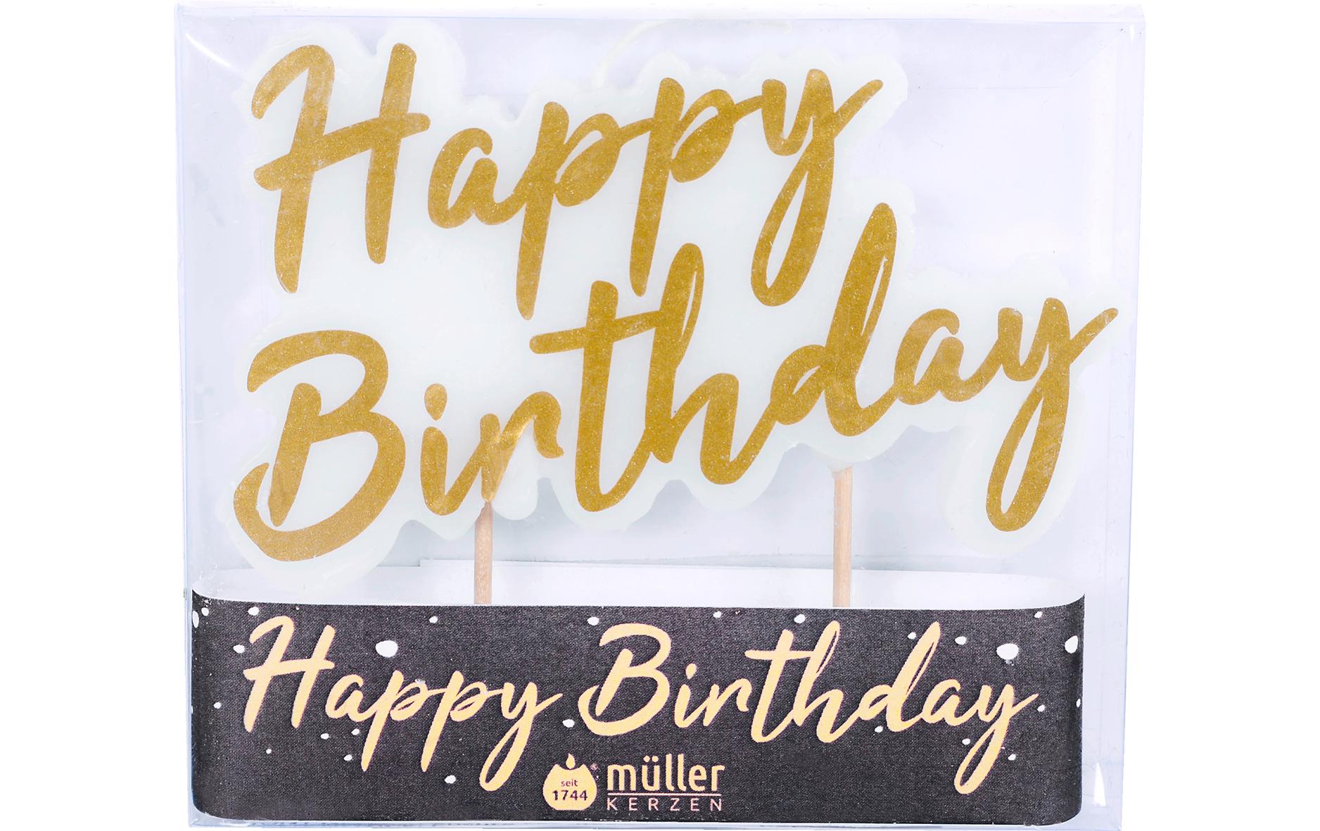 Kerze Happy Birthday 1 StückGoldener Kuchenstecker
