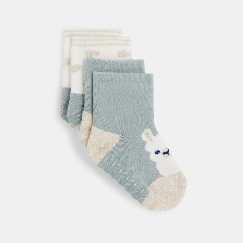 Chaussettes antiglisse lapin bleu bébé fille (lot de 2) Vert