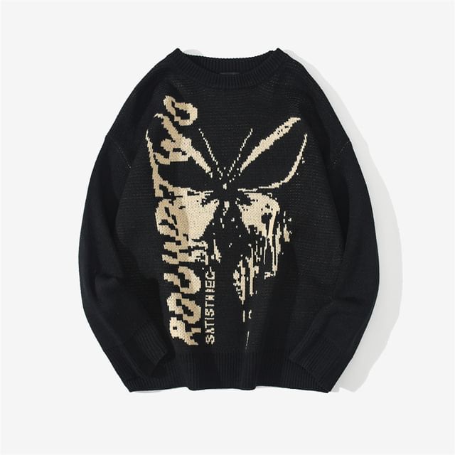 Rosesand - Unisex lange mouwen vlinder- en letterprint losse trui