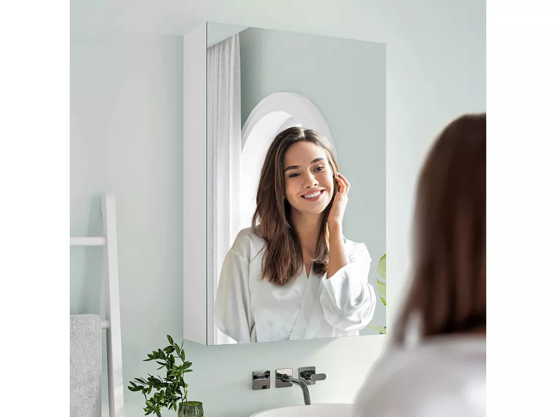 Armoire Miroir de Salle de Bain,Armoire Murale avec Miroir - 3 Étagères - 50x30x12cm - Blanc