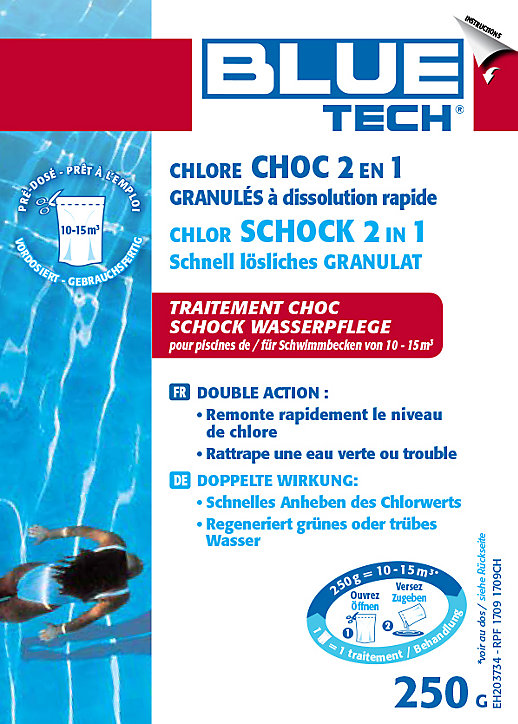 Chlore Choc Granulés unidose 10-15 m3, 250g BLUE TECH