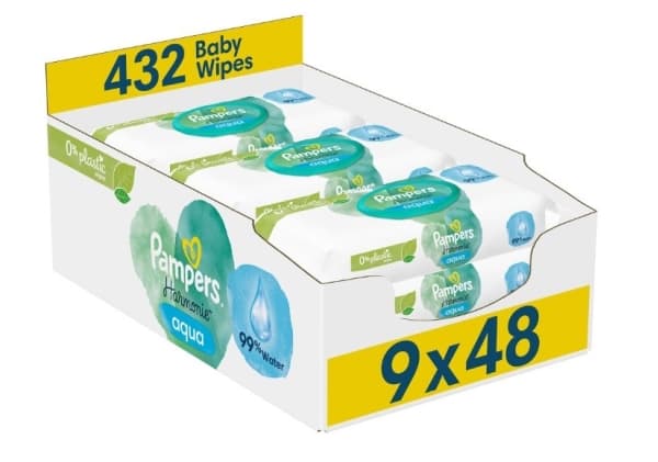 Pampers Harmonie Aqua våtservietter 0% plast 9x48 stk.