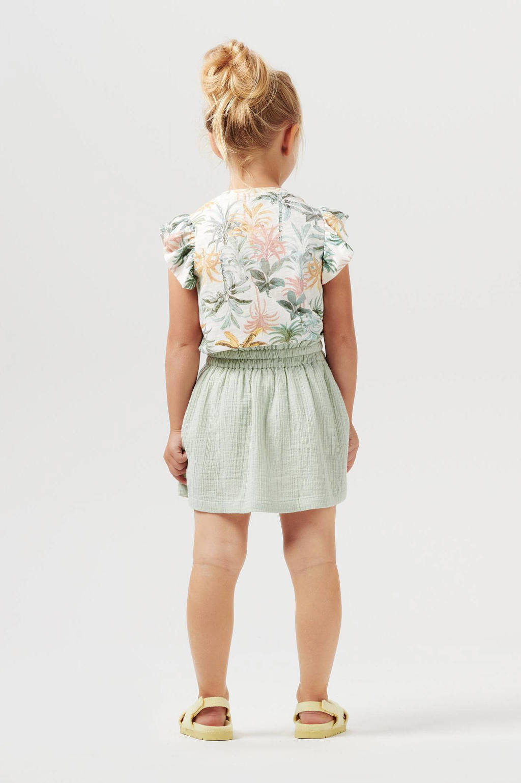 Noppies top Posey met all over print en ruches ecru