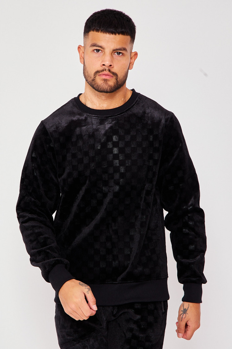 Sweat noir damier en velours