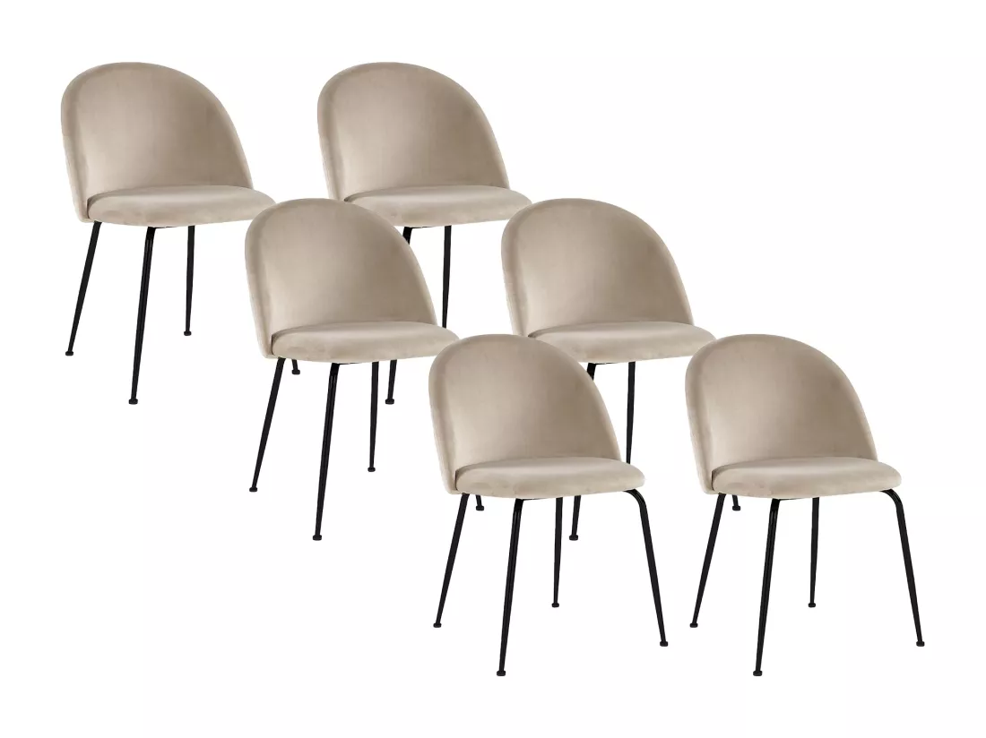 Lot de 6 chaises en velours et acier inoxydable noir - Beige - MELBOURNE