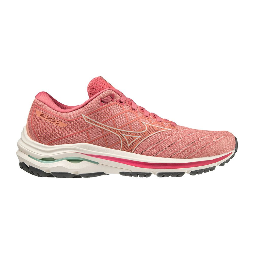 Mizuno WAVE INSPIRE 18 - Chaussures running Femme rosette/snoww/garnetr