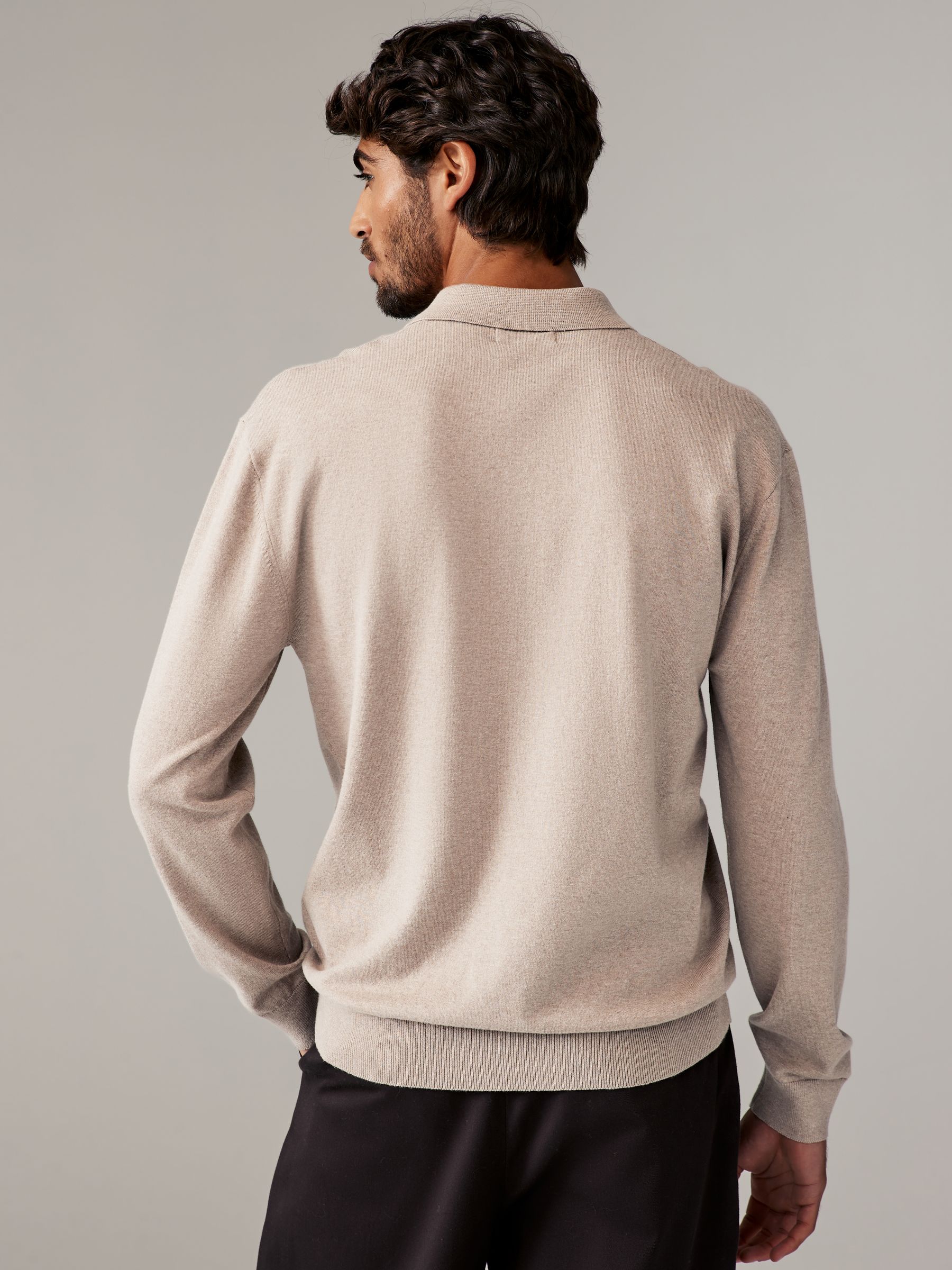 Marineblauw/naturel - Gebreide poloshirts met lange mouwen 2 -pack