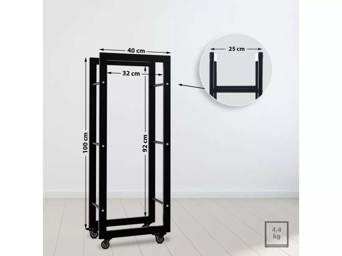 Etagère bois de cheminée - Métal - 25x40x100 cm - Noir - Keri