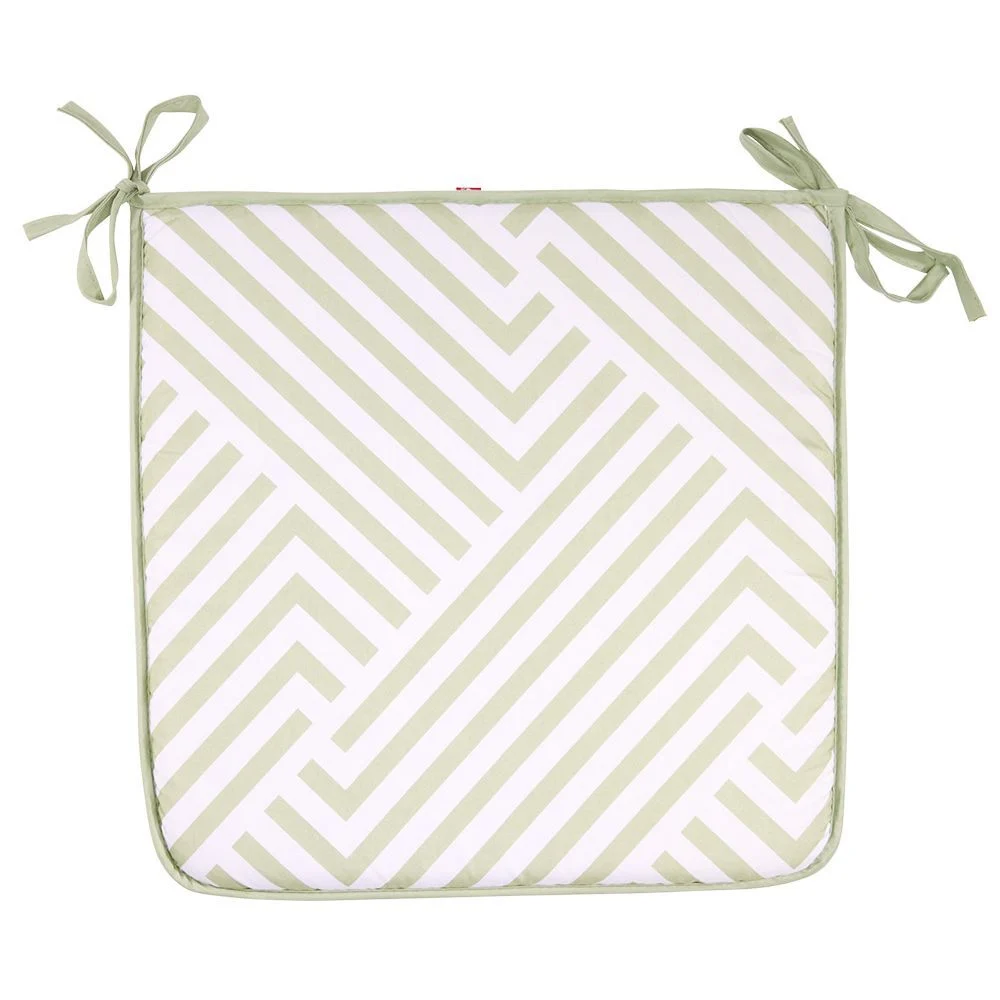 Galette de chaise de jardin réversible uni vert biface rayé vert blanc