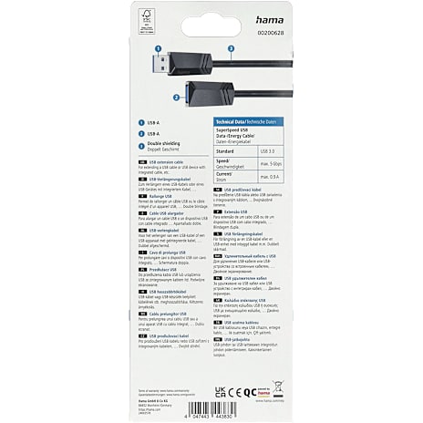 HAMA USB 3.0 forlængerkabel 1,5 meter