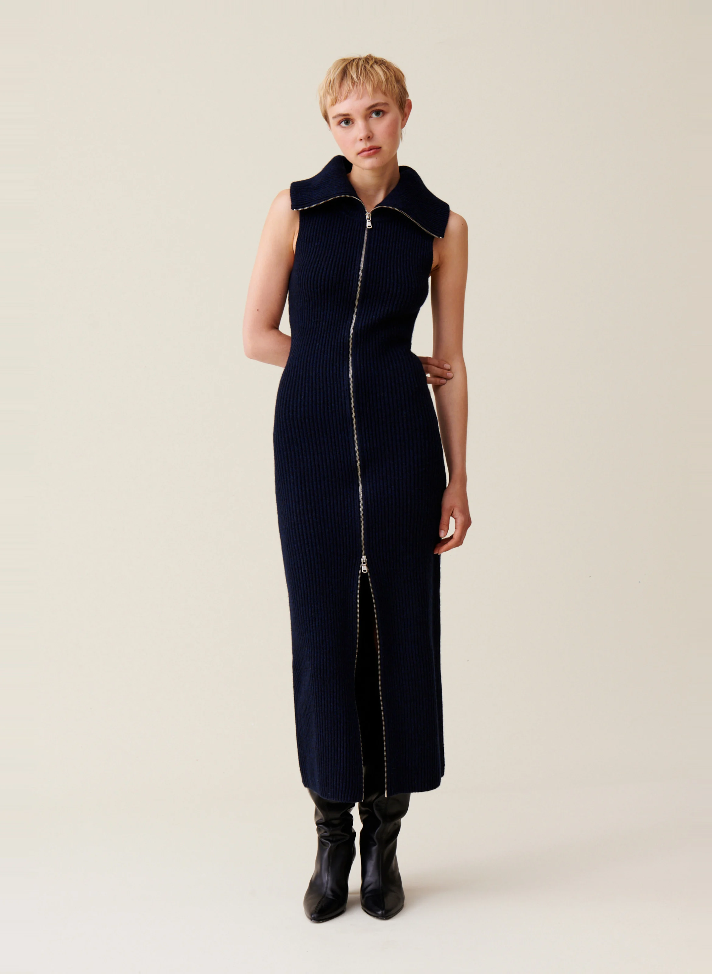 Robe zippée en laine mélangée | Bleu