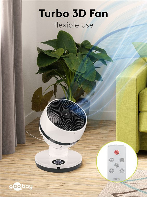 (280x365mm) 3D Bodenventilator Tragbarer Desktop Ventilator Schreibtisch Lüfter mit Timer inkl. Fernbedienung (59515) - Weiss