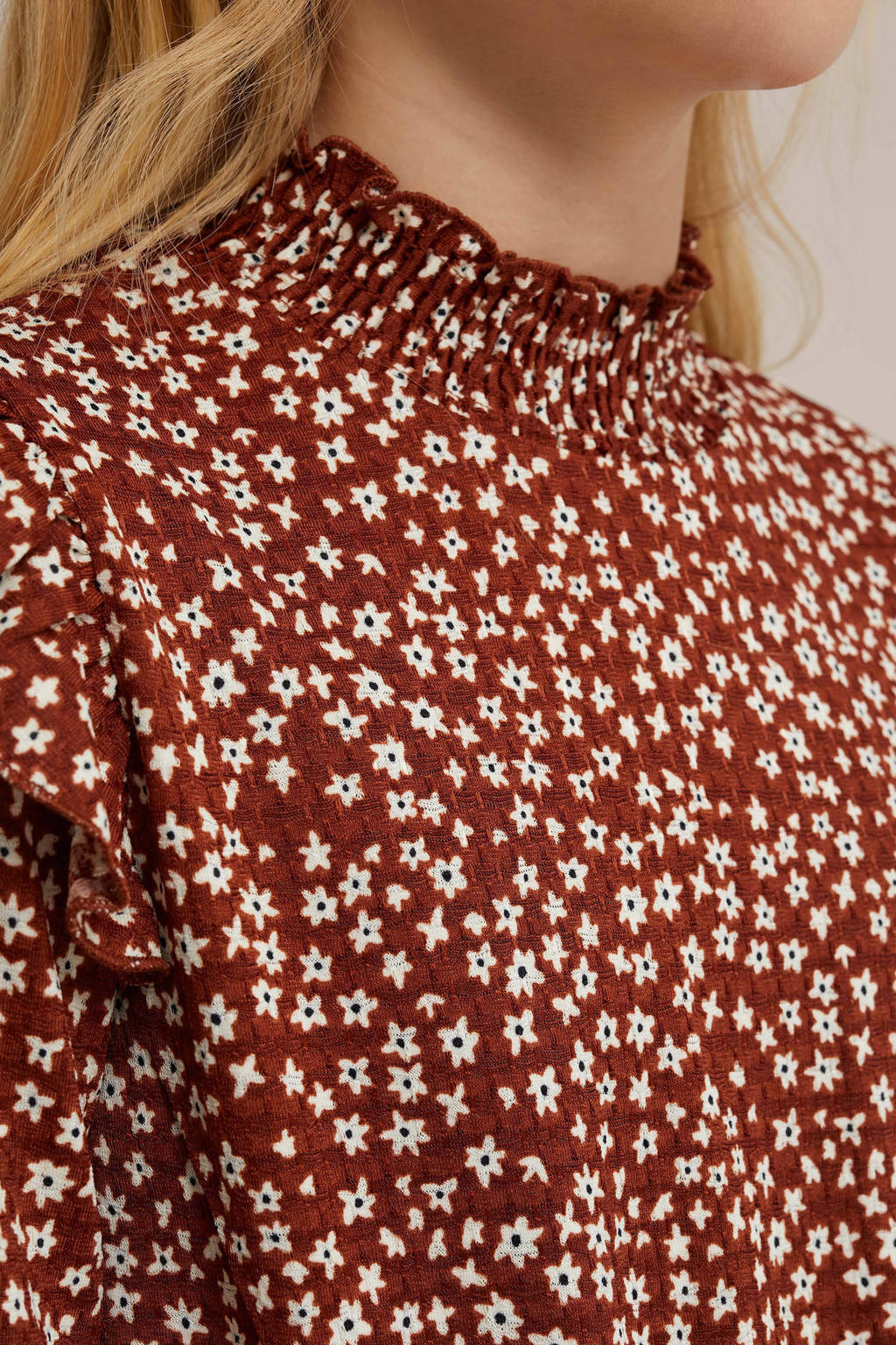 WE Fashion gebloemde jurk bruin/wit