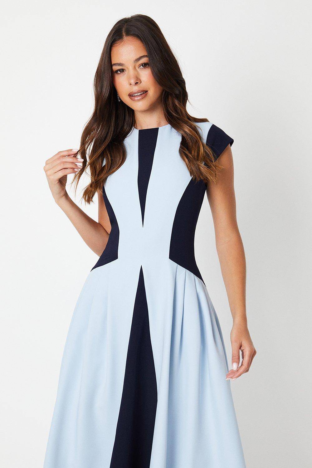 Coast Robe Midi en Crêpe à Blocs de Couleurs