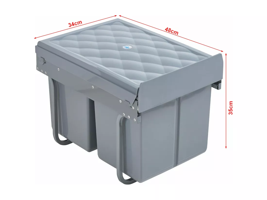 Poubelle encastrable 2 x grise 34 x 34 x 42 cm 03_0008203