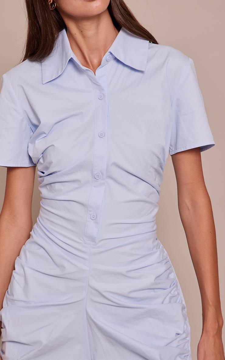 Bleu Layette Combi-short Boutonnée En Popeline De Coton
