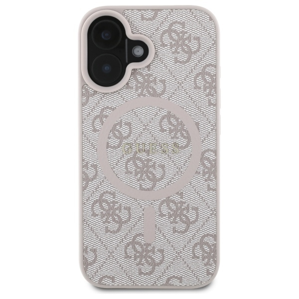 iPhone 16 MagSafe Leder Hardcase Hülle 4G Ring Classic Logo (GUHMP16SG4GFRP) - Rosa