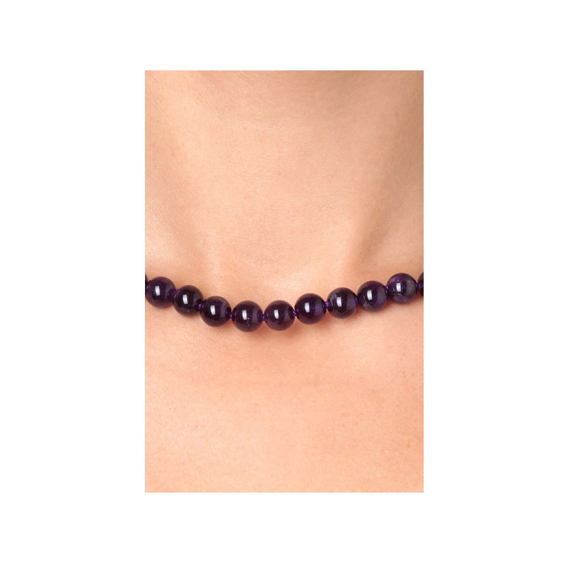 Collier Femme ras du cou en Perles Améthyste Violet et Argent 925