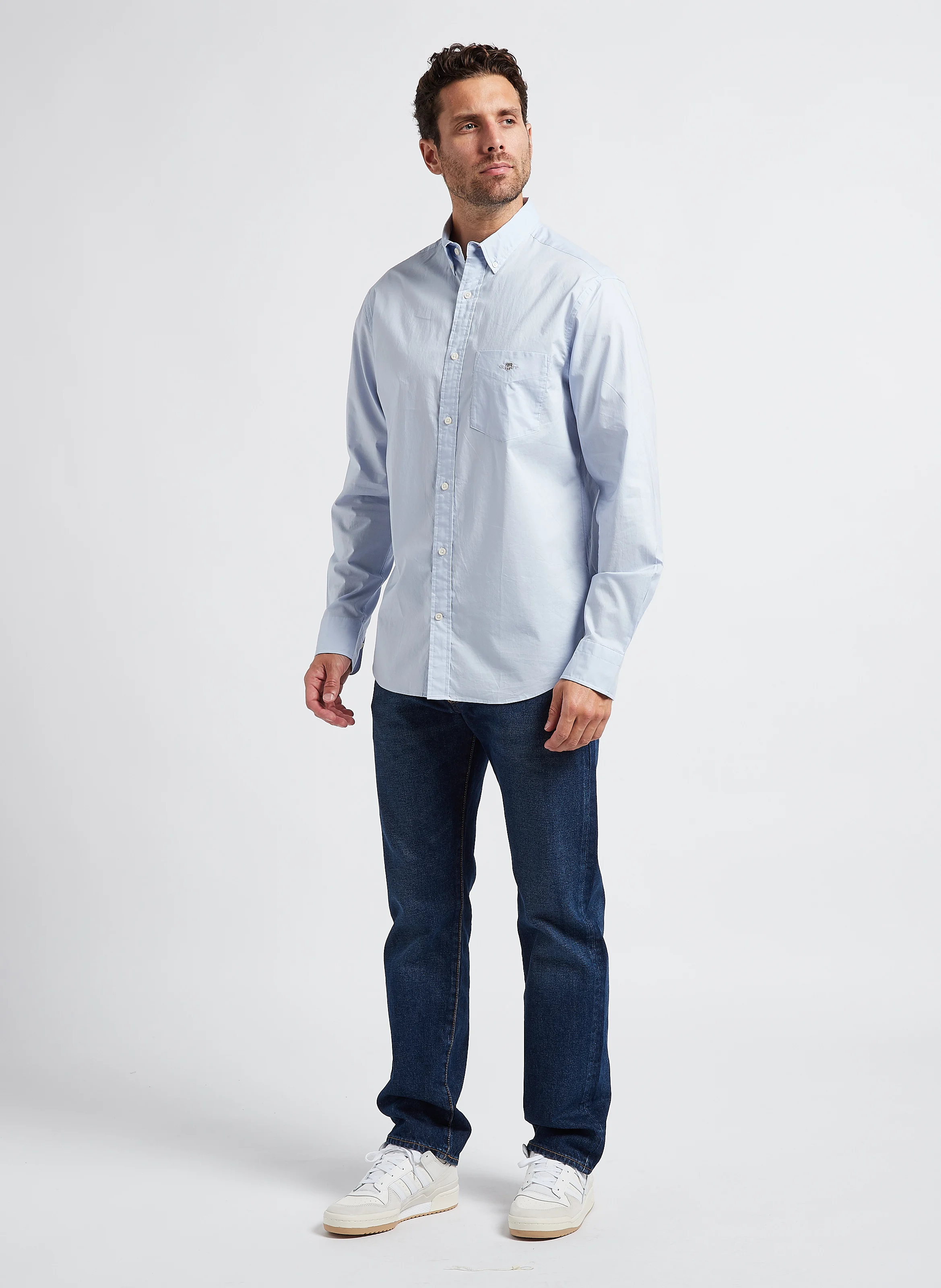 Chemise droite col américain en coton recyclé | Bleu