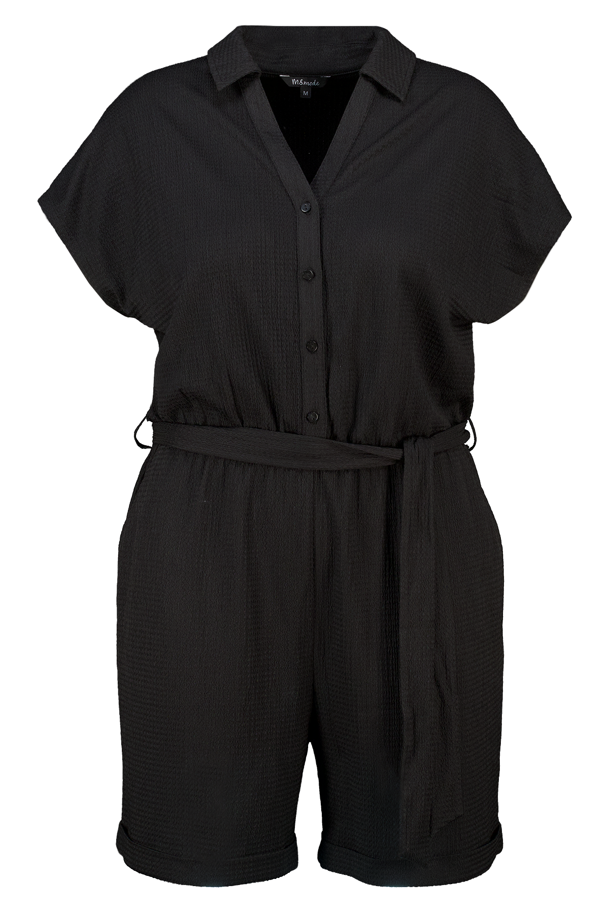 Playsuit met ceintuur en kraag Zwart