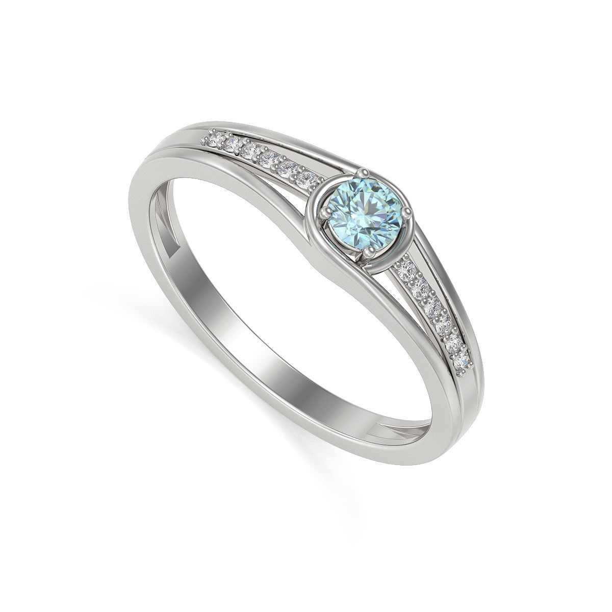 Bague ADEN Or 585 Blanc Aigue-Marine et diamants 2.295grs