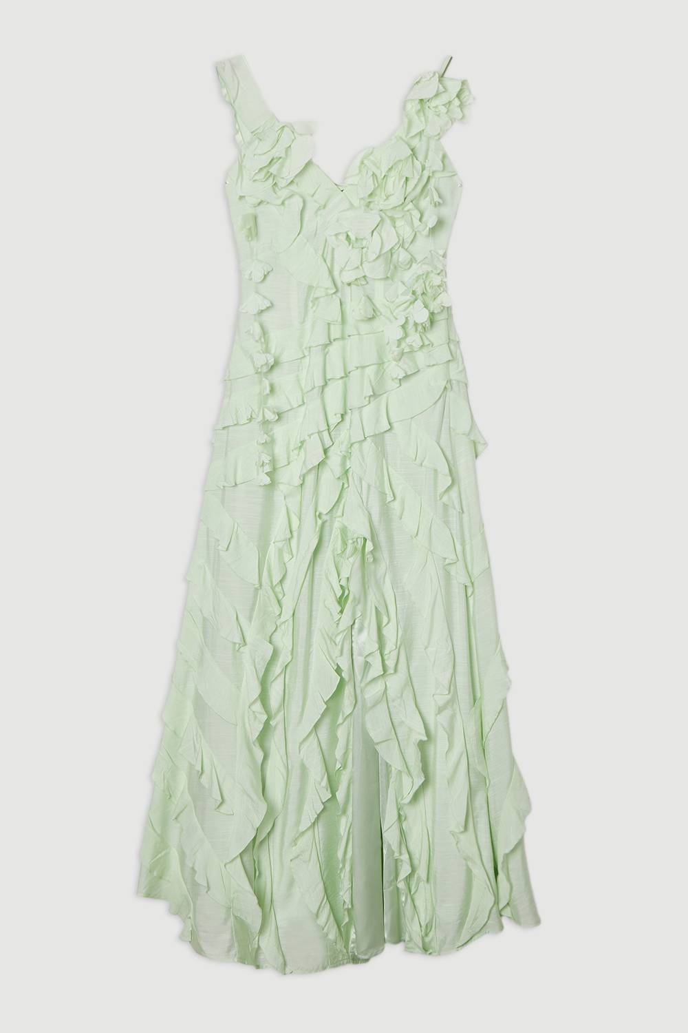 KarenMillen Petite Robe Maxi Tissée à Bretelles avec Volants Ornés