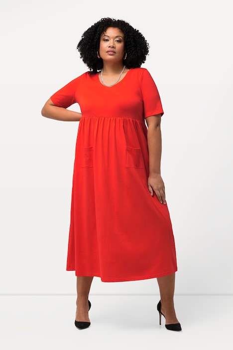 Jerseykleid, Empirenaht, A-Linie, V-Ausschnitt, Halbarm