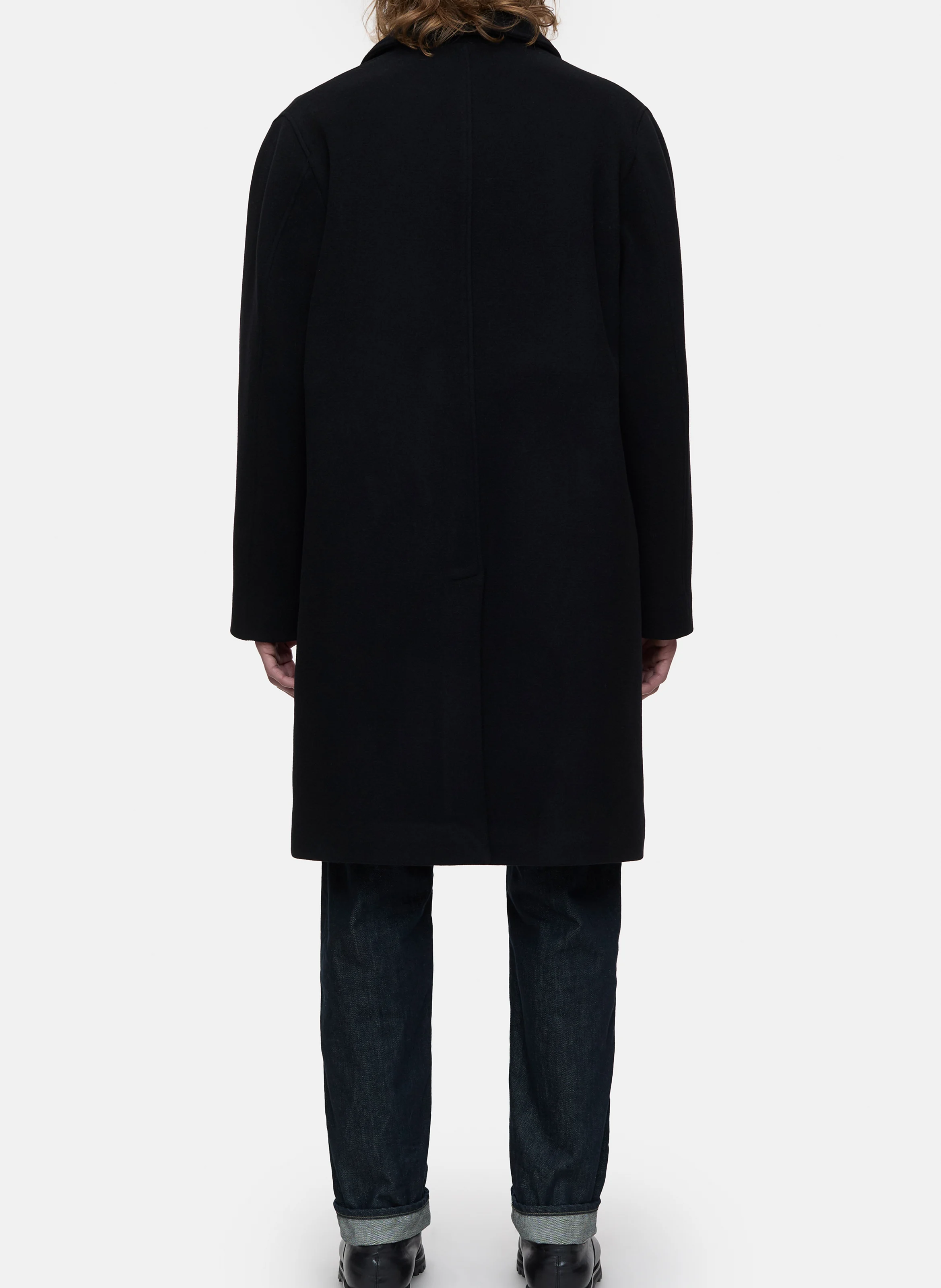 CAR - Manteau droit col classique en laine mélangée | Noir