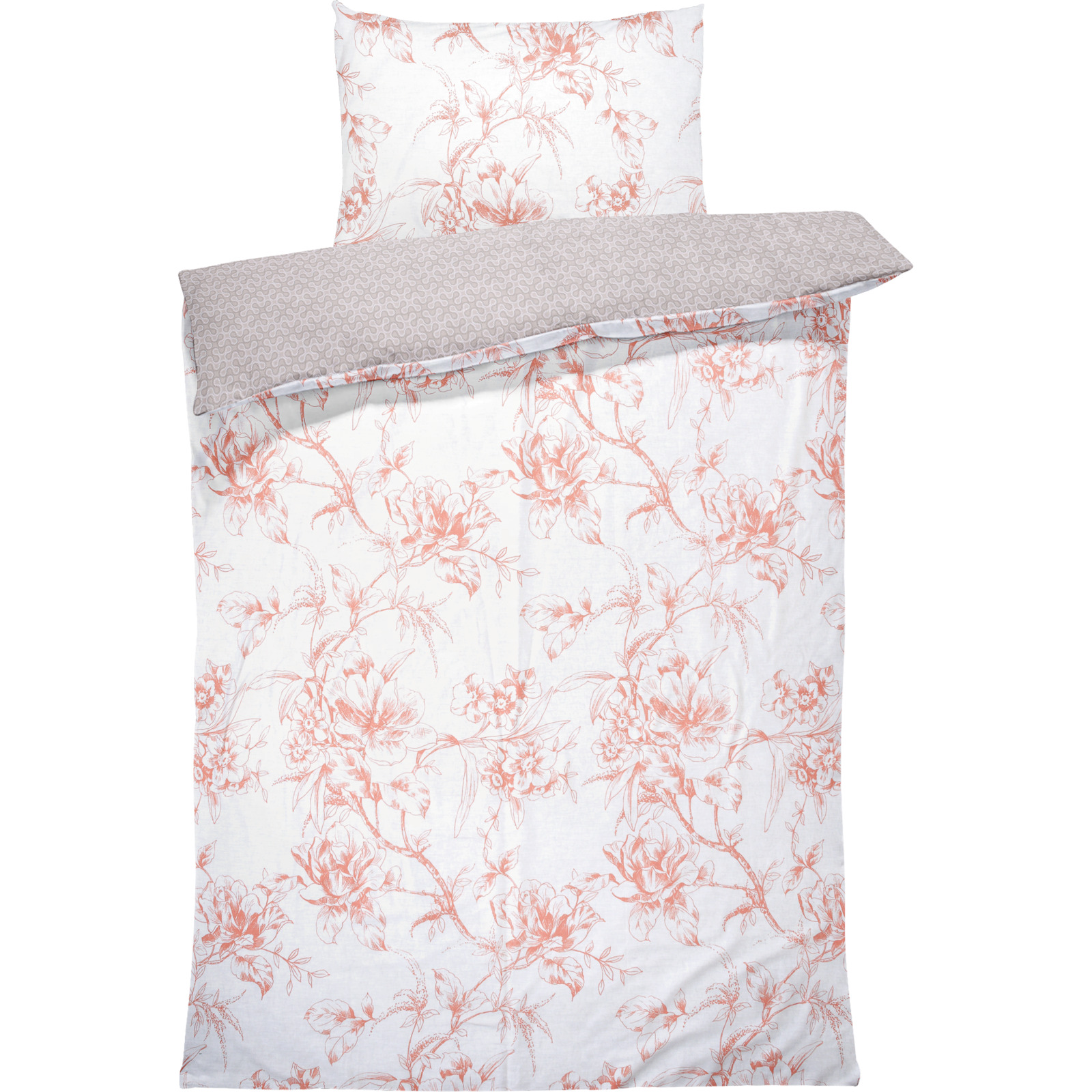 Bettwäsche Satin Twill Blumen grau weiss