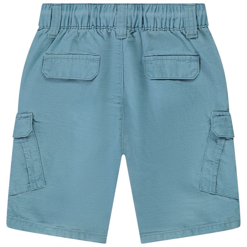 Bermuda style cargo uni en coton texturé pour garçon - Bleu marine