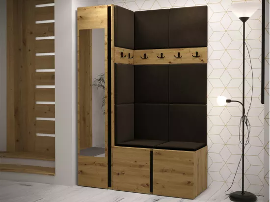Meuble d'entrée Hartford 277, 186x124x46cm, Miroir, Marron|Chêne Artisan