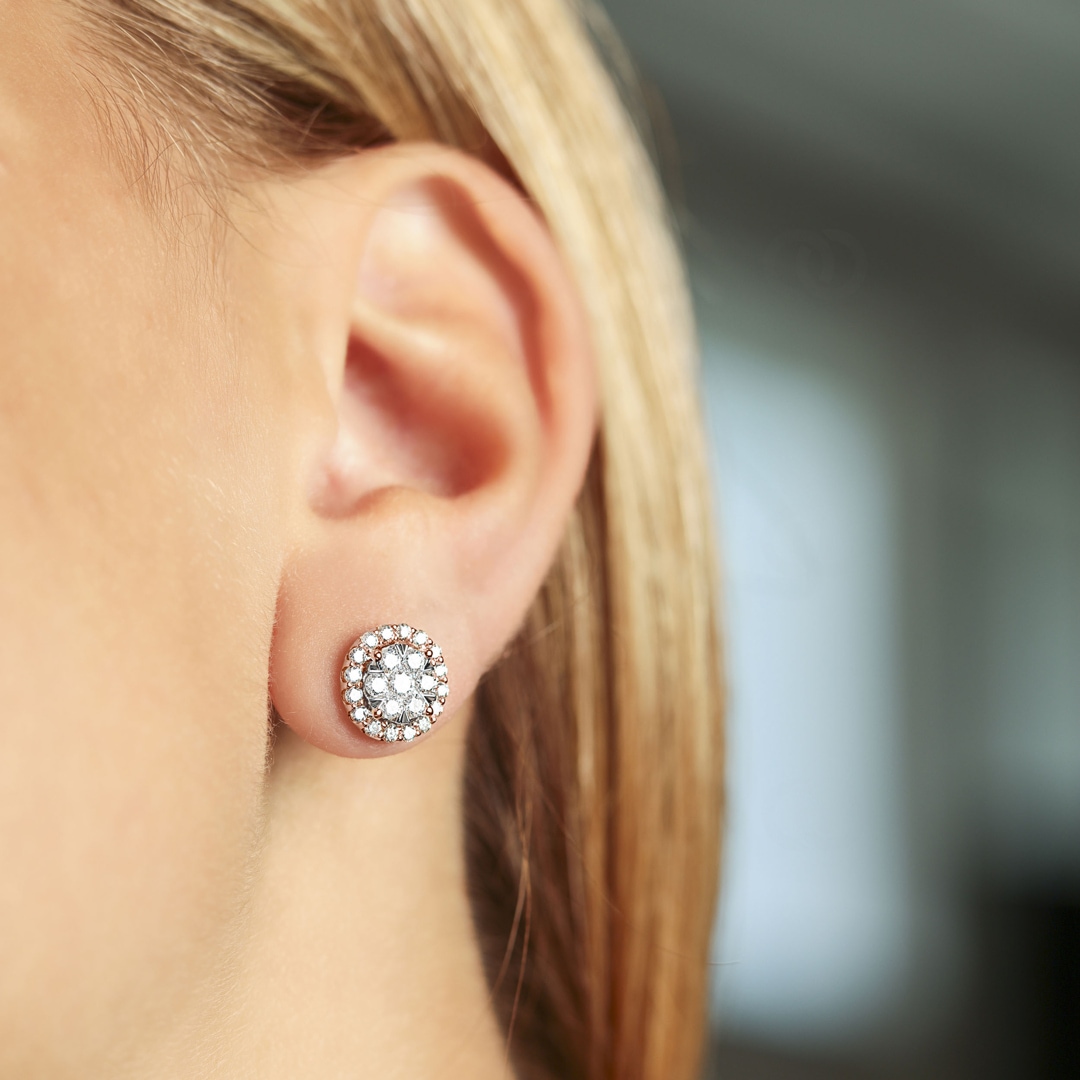 1.01 Karat Halo Diamantohrstecker 750/18 K Roségold Ø 10mm