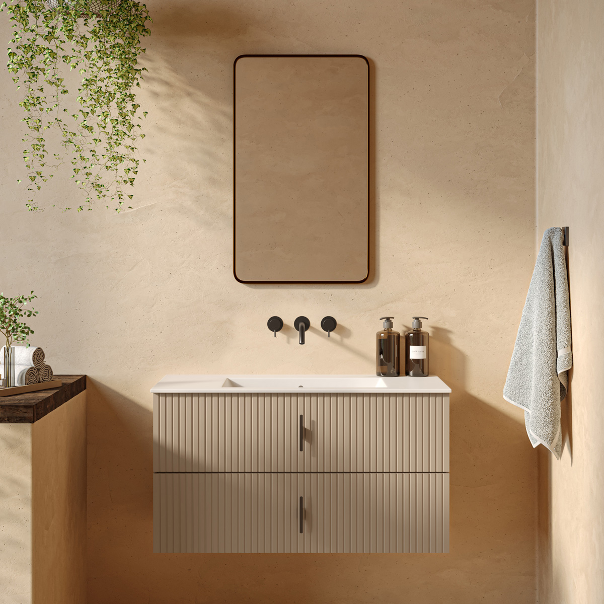 Muebles Raya onderkast ribbelfront 100cm met 2 softclose lades macchiato