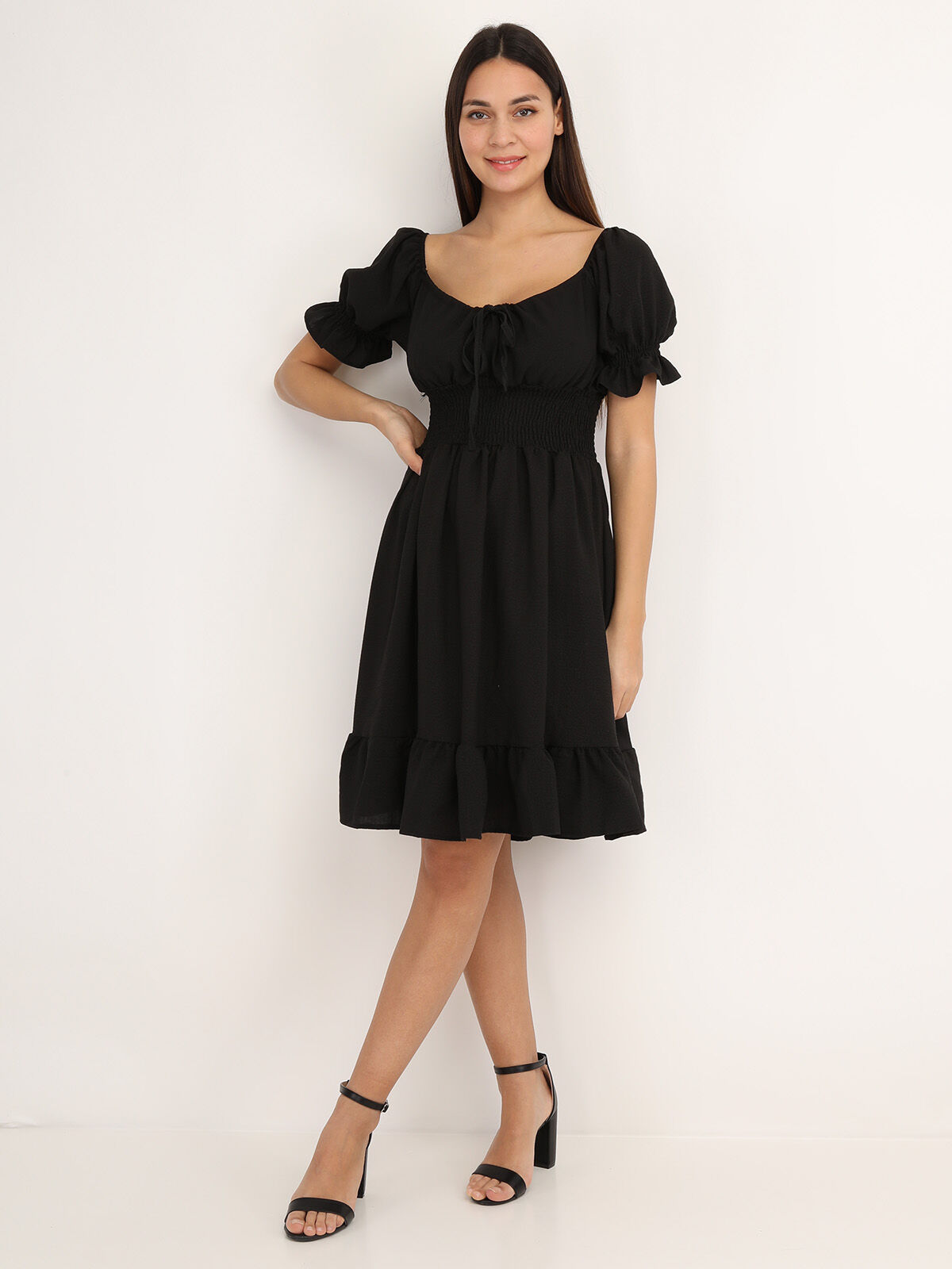 Robe patineuse à manches ballons- Noir