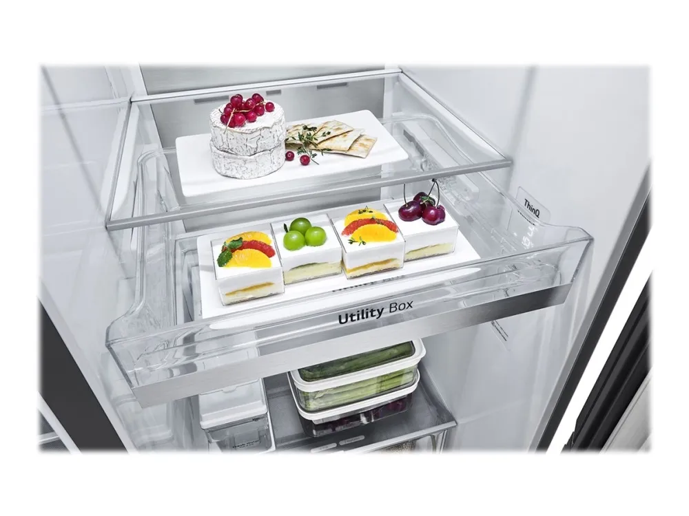 LG GSXV90MCAE - Køleskab/fryser - side ved side med vanddispenser, isdispenser - Wi-Fi - bredde: 91.3 cm - dybde: 73.5 cm - højde: 179 cm - 635 liter - Klasse E - kulsort