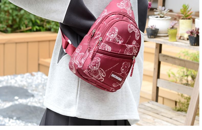 HOVERUP - Nylon schoudertas met berenprint