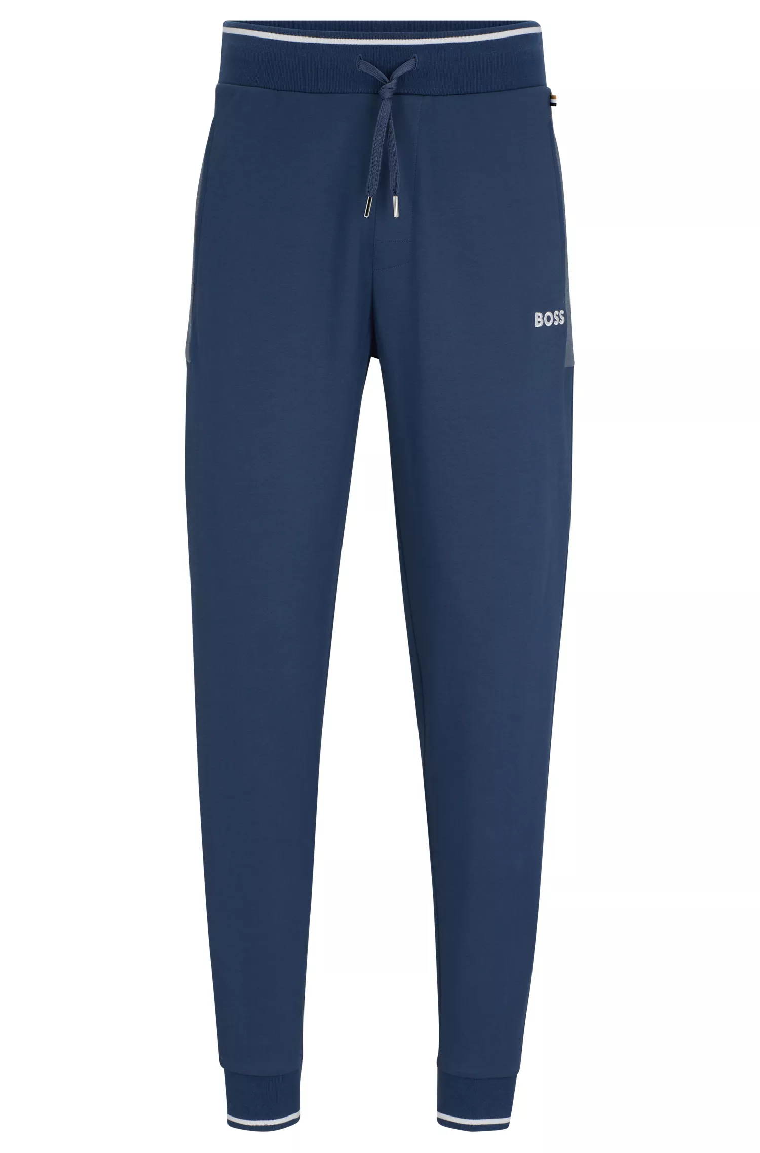 Calça de fato de treino BOSS em mistura de algodão preto com logótipo bordado